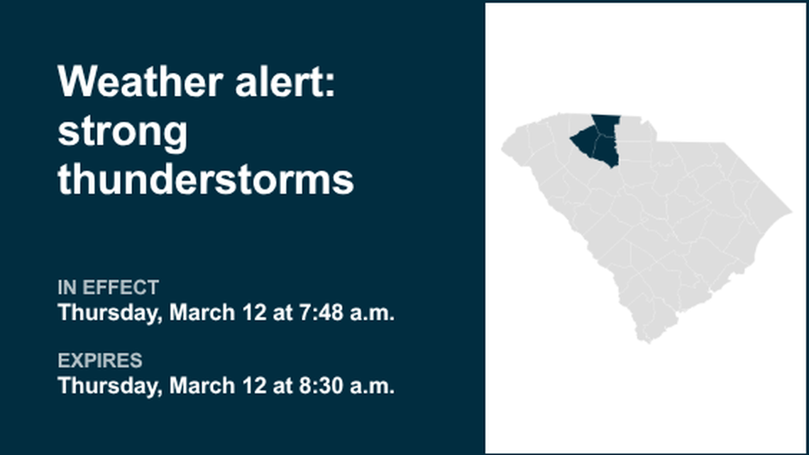 UPDATE: Thunderstorms with pea-sized hail in Upstate SC Thursday - gusts up to 40 mph 