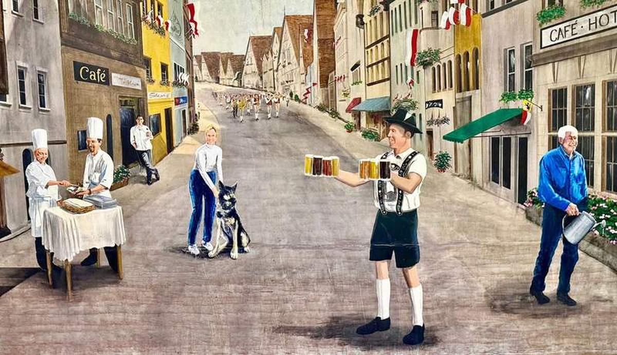  Frederickburg’s German immigration story comes to life in a very large mural at the Brewing Company on Main Street. Photo credit: Christine Tibbetts 