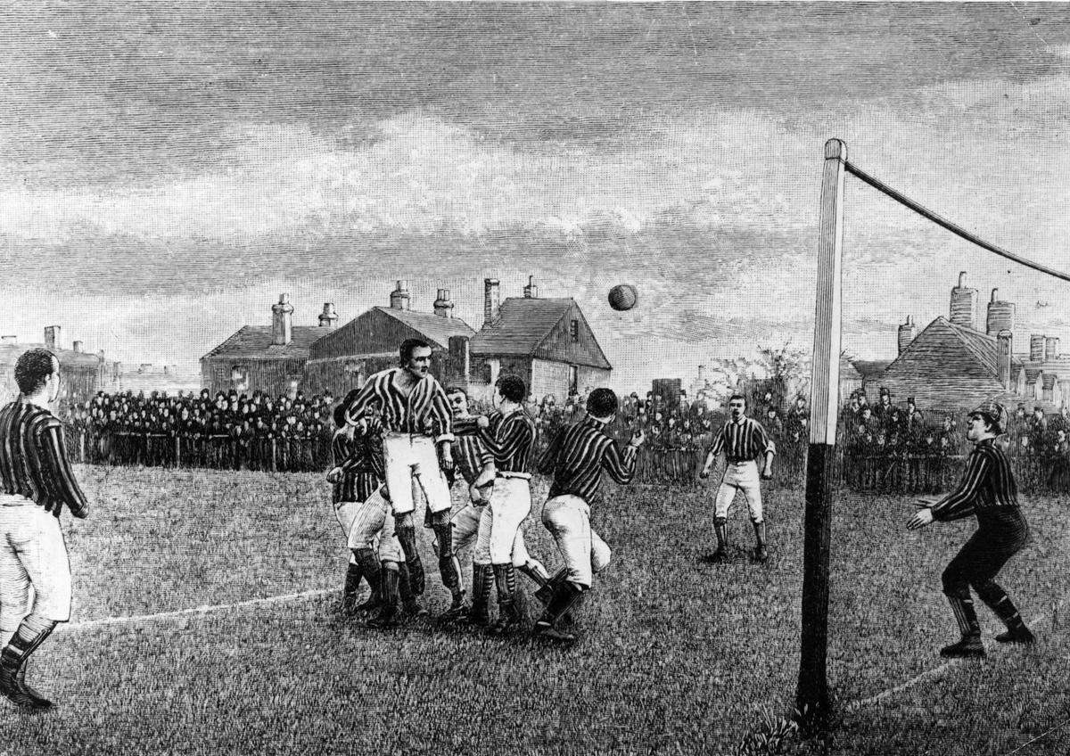  A soccer match in progress in 1885. Hulton Archive/Getty Images 