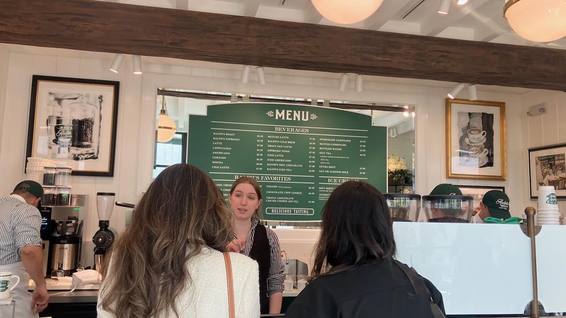 Customers place an order at Ralph's Coffee, a new coffee shop at the Stanford Shopping Center in Palo Alto, after waiting in line on April 17. (Kate Bradshaw/Bay Area News Group)