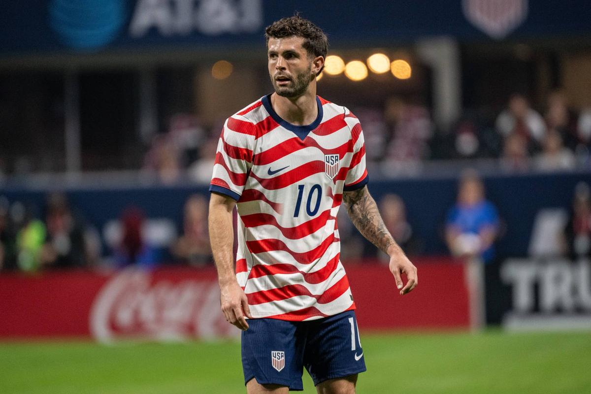  Christian Pulisic of the United States looks on during a match against Belgium at Mercedes-Benz Stadium. Photo by Shaun Clark/ISI Photos/ISI Photos via Getty Images
