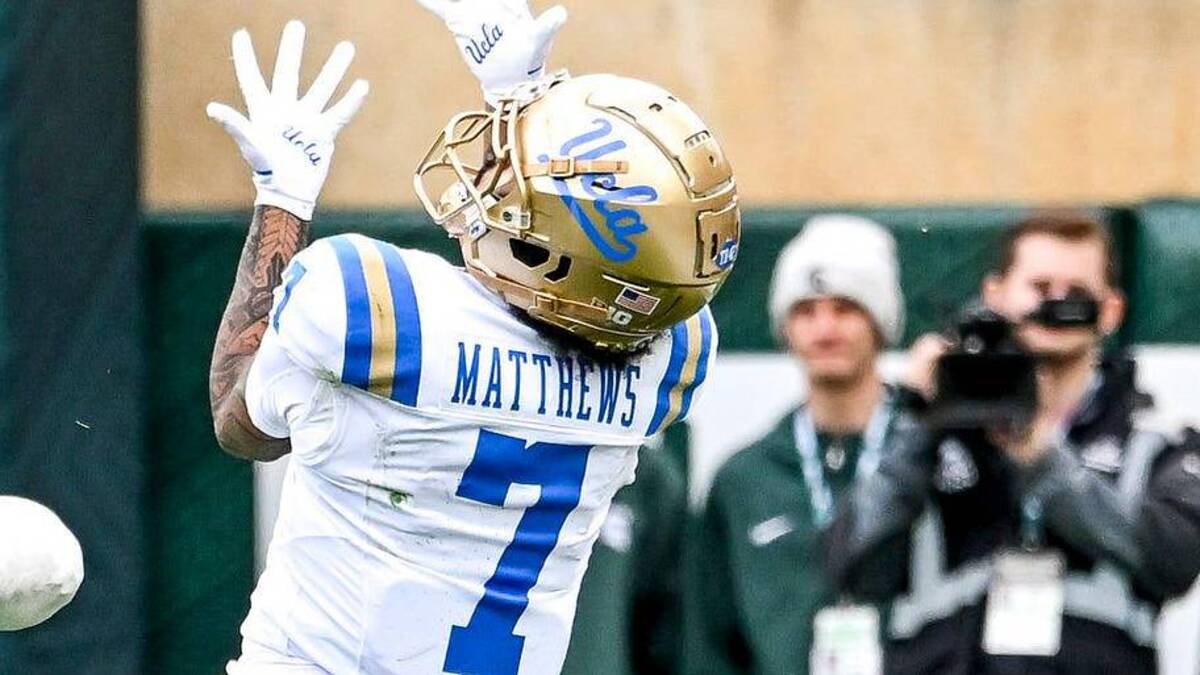  UCLA's Mikey Matthews, right, catches a pass as Michigan State's Dontavius Nash defends during the second quarter on Saturday, Oct. 11, 2025, at Spartan Stadium in East Lansing. | Nick King/Lansing State Journal / USA TODAY NETWORK via Imagn Images 