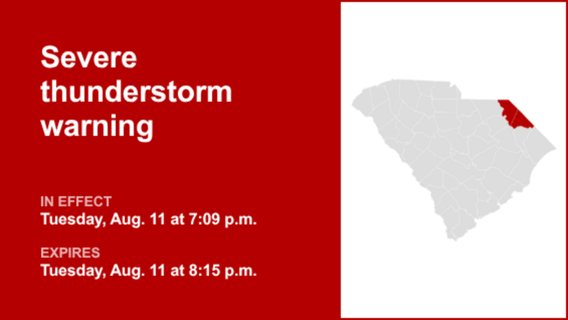 UPDATE: Severe thunderstorm warning for Marlboro County anticipated to expire at 8:15 p.m. 