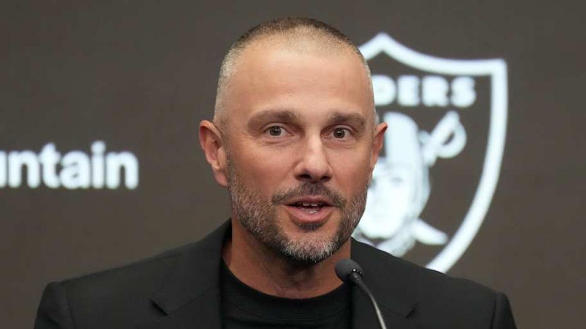  Feb 10, 2026; Henderson, NV, USA; Las Vegas Raiders general manager John Spytek at press conference at Intermountain Health Performance Center. Mandatory Credit: Kirby Lee-Imagn Images | Kirby Lee-Imagn Images 
