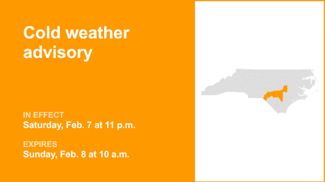 UPDATE: The current cold weather advisory for North Carolina will expire at 10 a.m. 