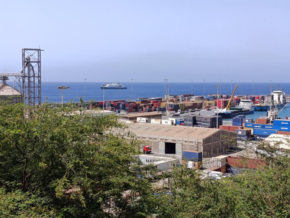 Cruise ship MV Hondius docks off Cape Verde port, as passengers were not allowed off the ship, while health authorities investigated suspected cases of hantavirus aboard the vessel, in Praia Port, Cape Verde, May 4, 2026. Picture taken with a mobile phone. REUTERS/Stringer