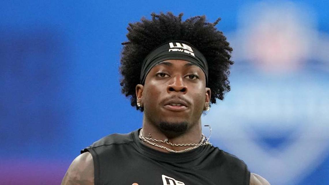  Feb 28, 2026; Indianapolis, IN, USA; Georgia wideout Zachariah Branch (WO09) during the NFL Scouting Combine at Lucas Oil Stadium. Mandatory Credit: Kirby Lee-Imagn Images | Kirby Lee-Imagn Images 