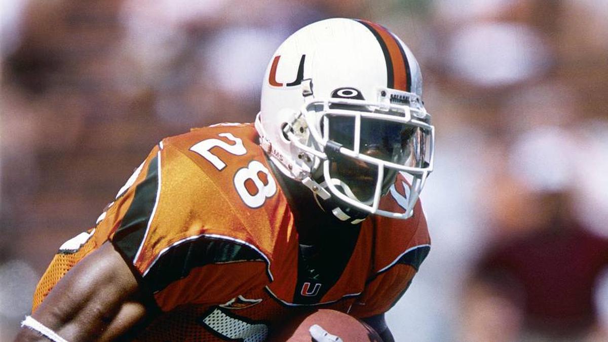  Unknown Date; Miami, FL, USA; FILE PHOTO; Miami Hurricanes running back Clinton Portis (28) in action at the Orange Bowl. Mandatory Credit: Imagn Images | Imagn Images 