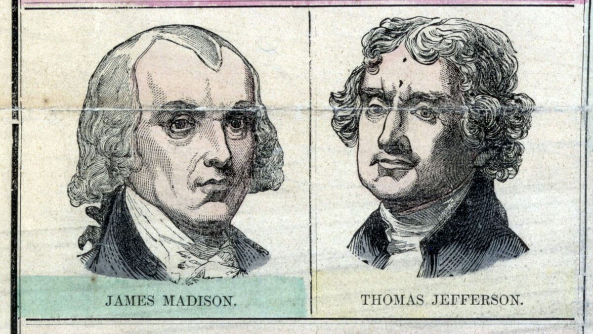 The founding generation: James Madison, left, and Thomas Jefferson, both proponents of the separation of church and state. 