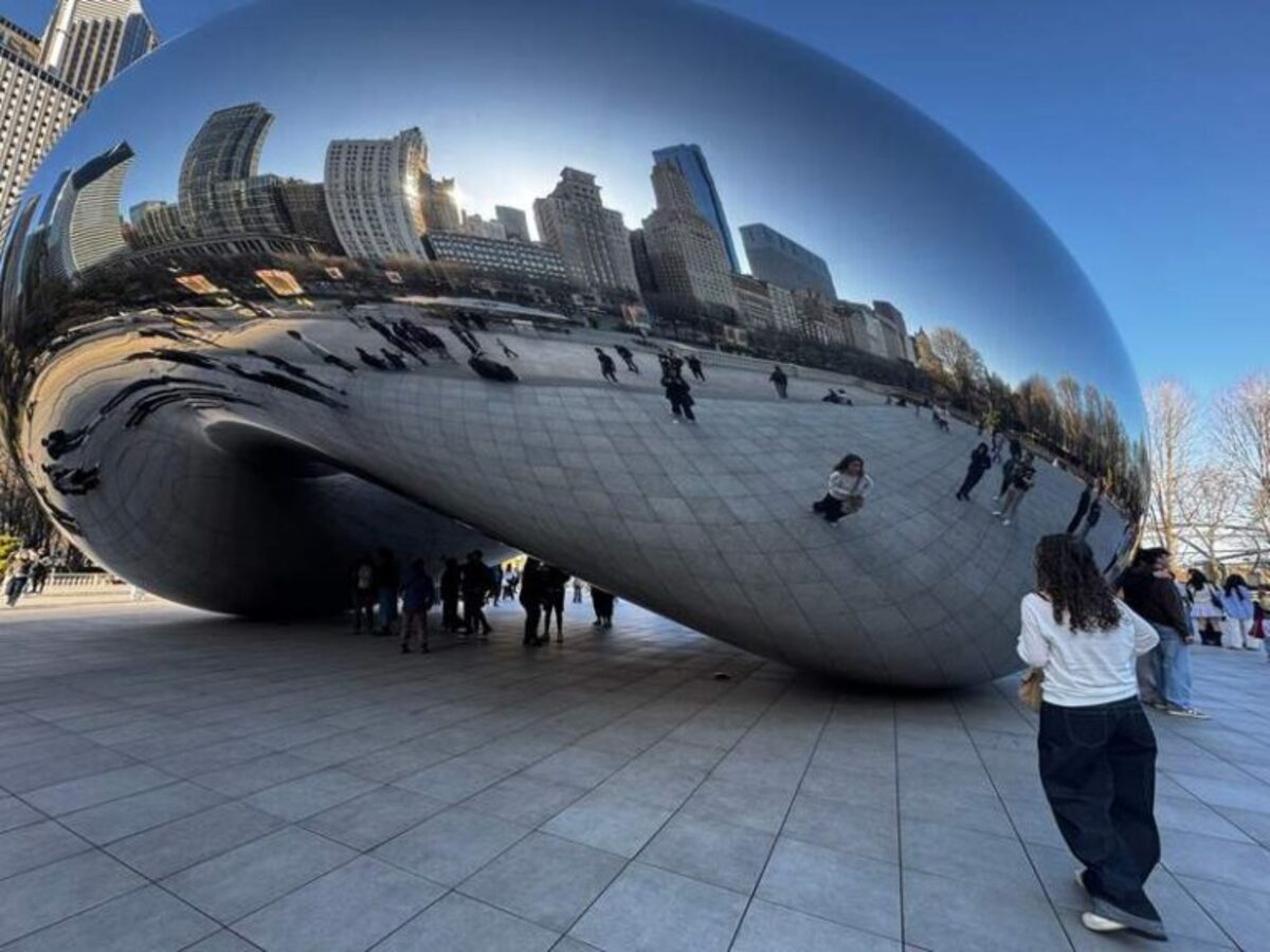  A visit to the free and iconic Cloud Gate (AKA the bean) mirrored sculpture in Millennium Park is a must. Photo credit: Emily Molina 