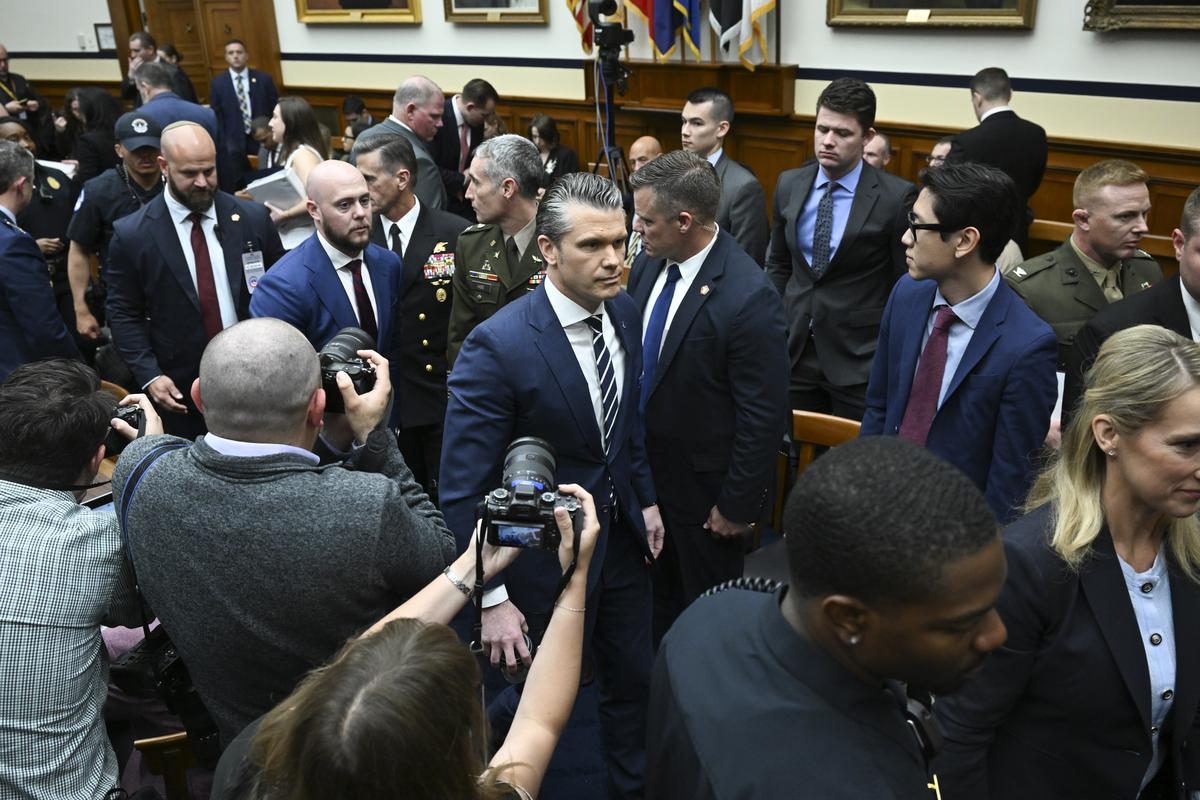 Defense Secretary Pete Hegseth departs during a recess in a House Armed Services Committee hearing on the Department of Defense's budget request on Capitol Hill in Washington, on Wednesday, April 29, 2026. (Kenny Holston/The New York Times)