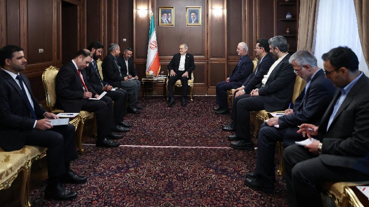 Iranian President Masoud Pezeshkian meets with Pakistan's Interior Minister Mohsin Naqvi, in Tehran, Iran, May 17, 2026. Iran's Presidential website/WANA (West Asia News Agency)/Handout via REUTERS