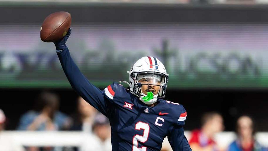  Nov 22, 2025; Tucson, Arizona, USA; Arizona Wildcats defensive back Treydan Stukes (2) against the Baylor Bears at Casino Del Sol Stadium. Mandatory Credit: Mark J. Rebilas-Imagn Images | Mark J. Rebilas-Imagn Images 