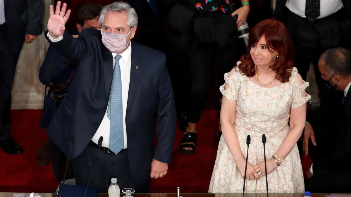 Argentine President Alberto Fernández with Vice President Cristina Fernández de Kirchner in Buenos Aires, Argentina, on March 1, 2021.