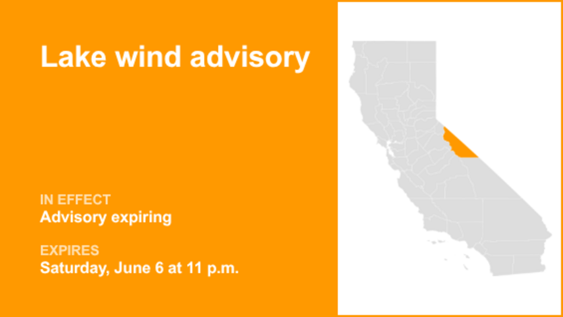 Lake wind advisory previously issued for Mono County will expire at 11 p.m. 