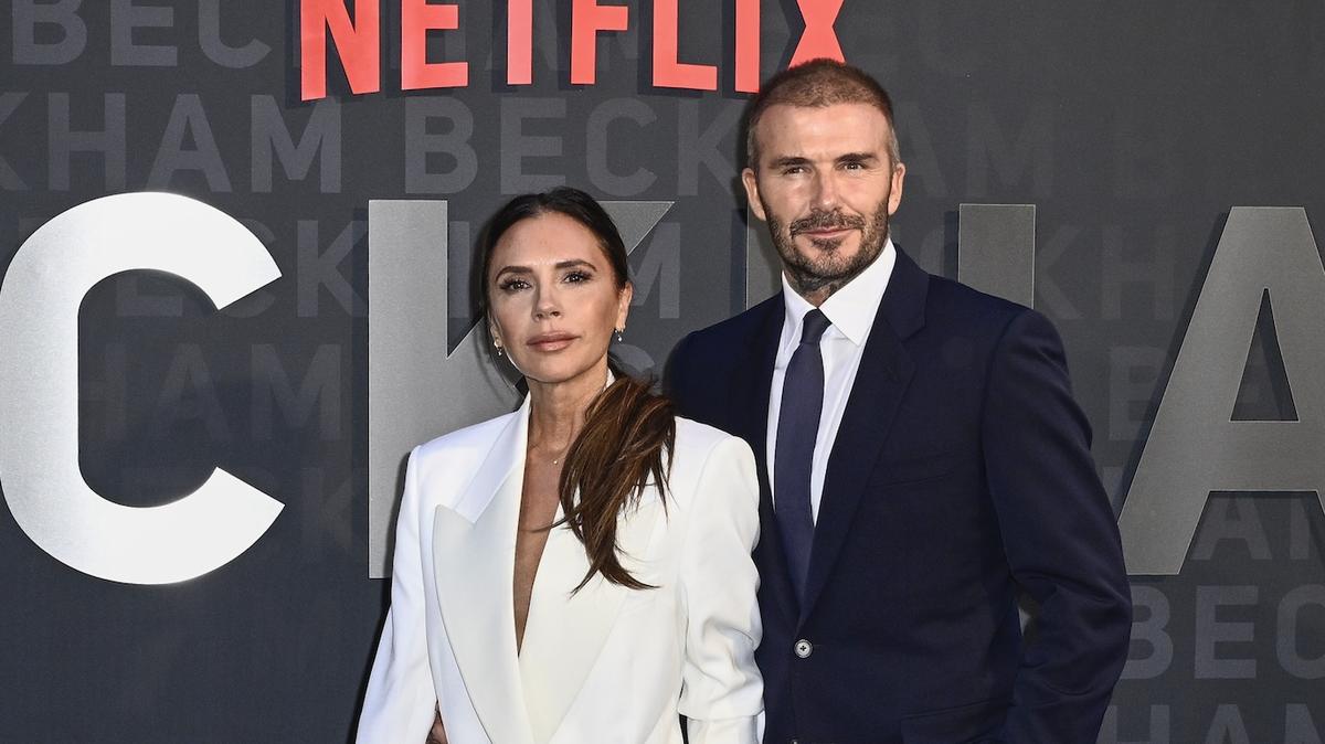 LONDON, ENGLAND - OCTOBER 03: Victoria and David Beckham attend the Netflix 'Beckham' UK Premiere at The Curzon Mayfair on October 03, 2023 in London, England. (Photo by Gareth Cattermole/Getty Images)
