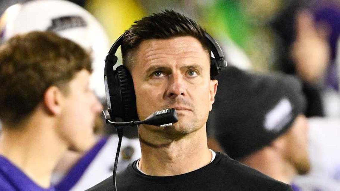  Dec 20, 2025; Eugene, OR, USA; James Madison Dukes head coach Bob Chesney looks on during the second quarter against the Oregon Ducks at Autzen Stadium. Mandatory Credit: Troy Wayrynen-Imagn Images | Troy Wayrynen-Imagn Images 