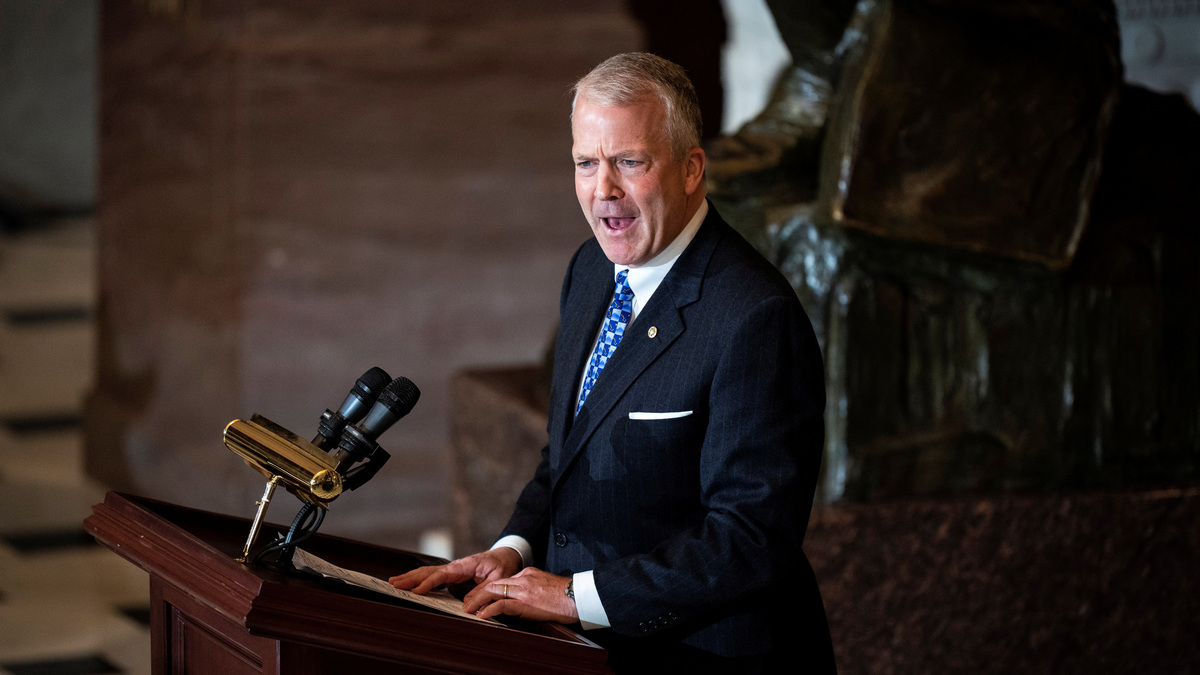 Sen. Dan Sullivan (R-AK) speaks during a ceremony for the late Rep. Don Young, R-Alaska, as he lies in state in Statuary Hall on Capitol Hill in Washington, U.S., March 29, 2022. Jabin Botsford/Pool via REUTERS