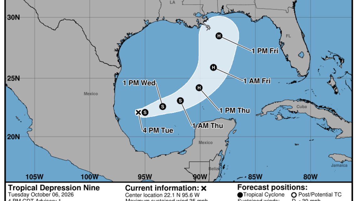 Tuesday, Oct. 6 update: Latest on the Tropical Depression from the National Hurricane Center 