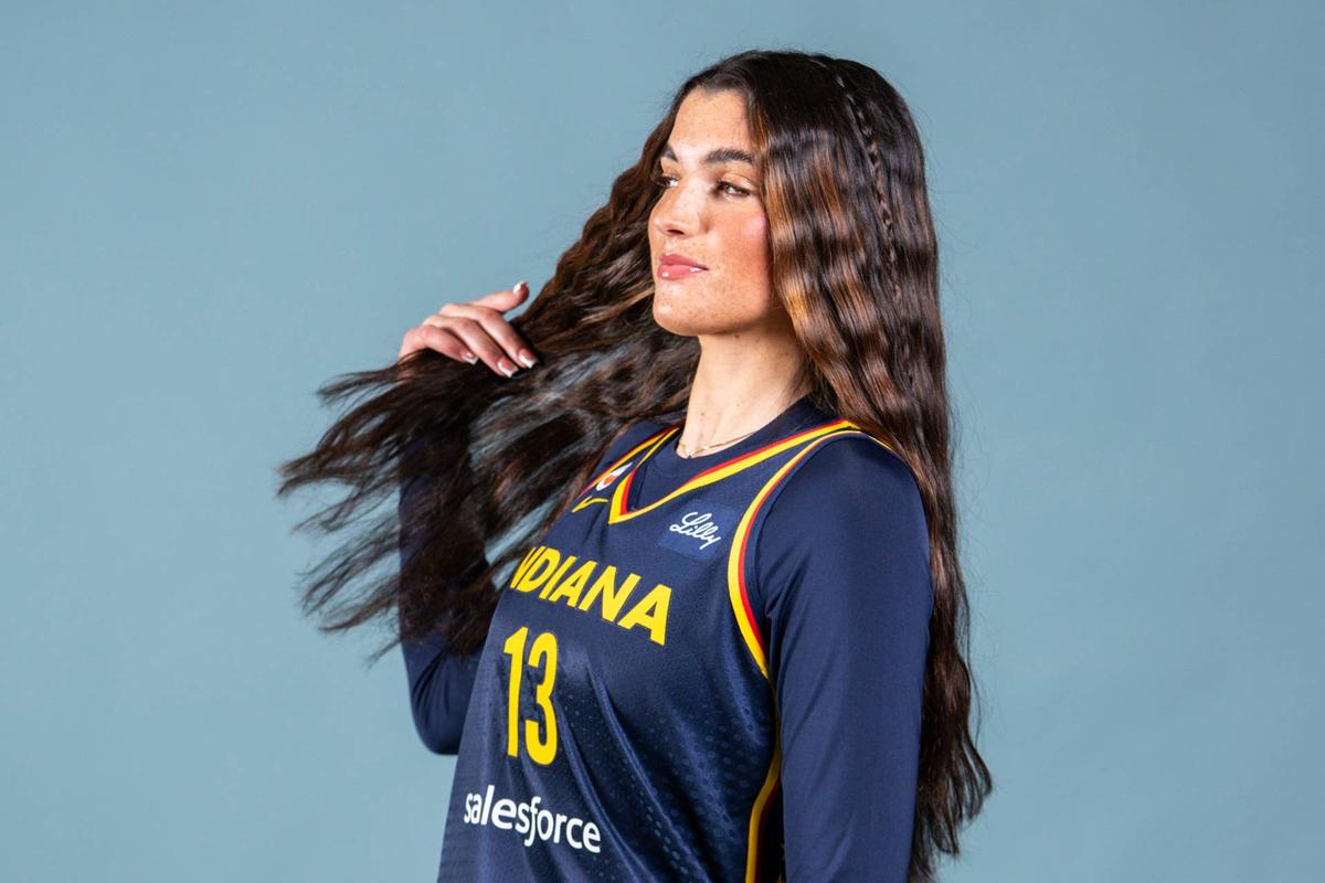  Indiana Fever forward Justine Pissott (13) poses for a photo during media day. © Grace Smith/IndyStar via Imagn Images