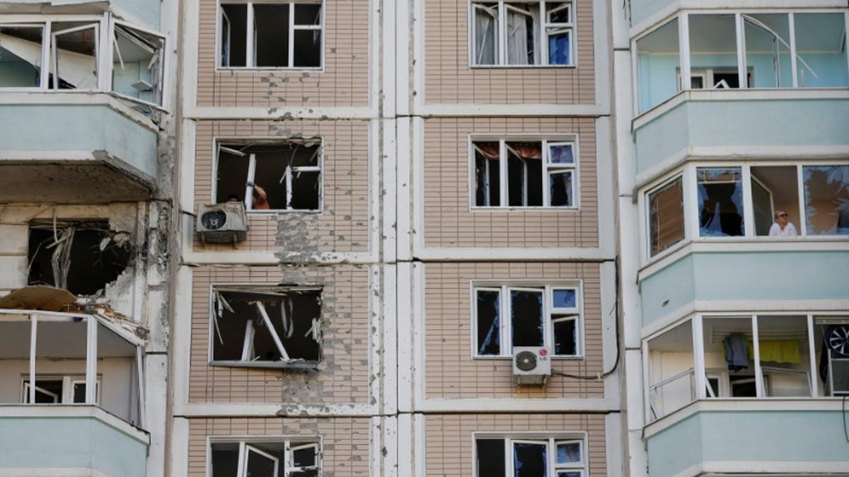 A damaged apartment building following a Ukrainian drone attack in the course of Russia-Ukraine conflict in Krasnogorsk, in the Moscow region, Russia May 17, 2026. REUTERS/Stringer