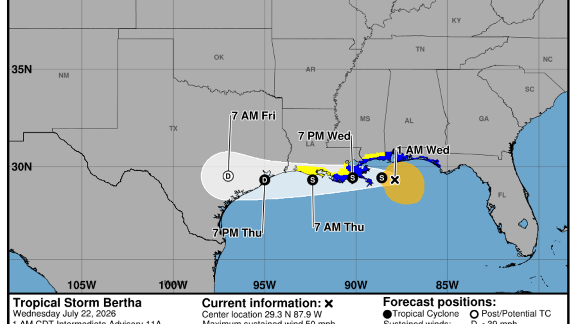 Wednesday, July 22 update: Latest on Tropical Storm Bertha from the NHC 