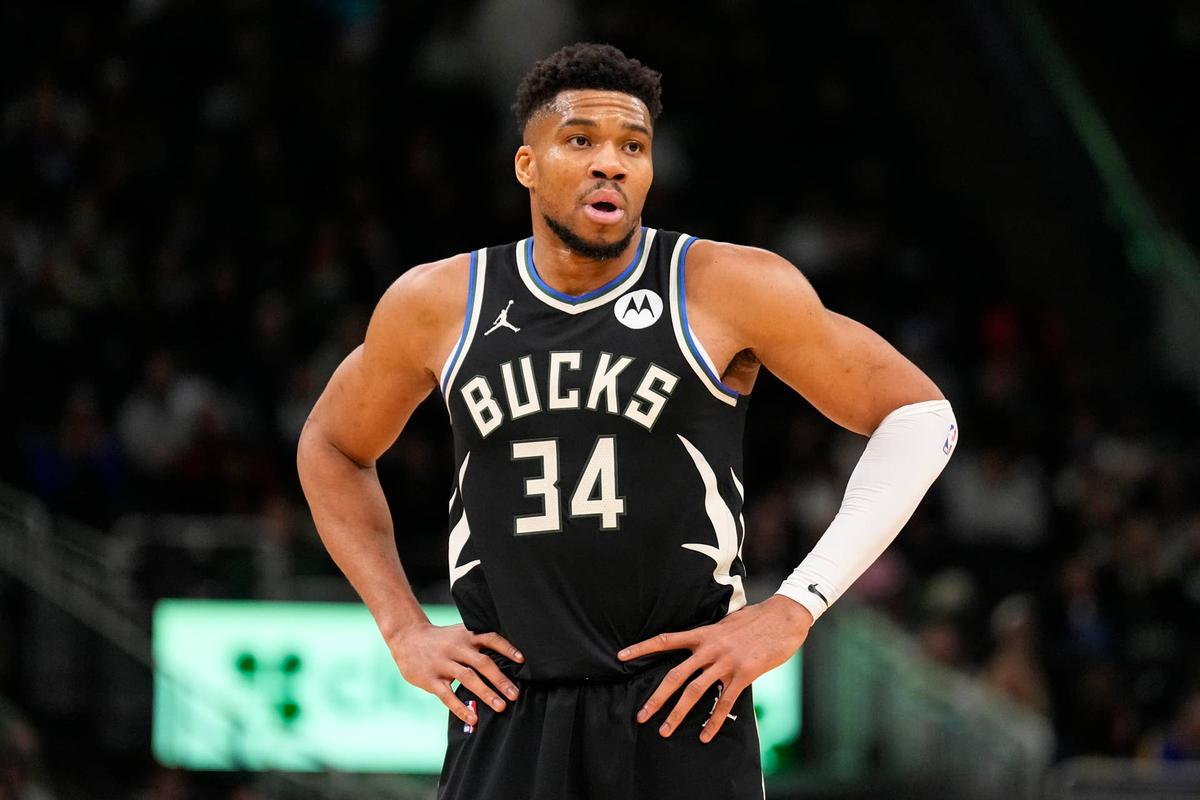  Jan 23, 2026; Milwaukee, Wisconsin, USA; Milwaukee Bucks forward Giannis Antetokounmpo (34) looks on during the second quarter against the Denver Nuggets at Fiserv Forum. Mandatory Credit: Jeff Hanisch-Imagn Images 