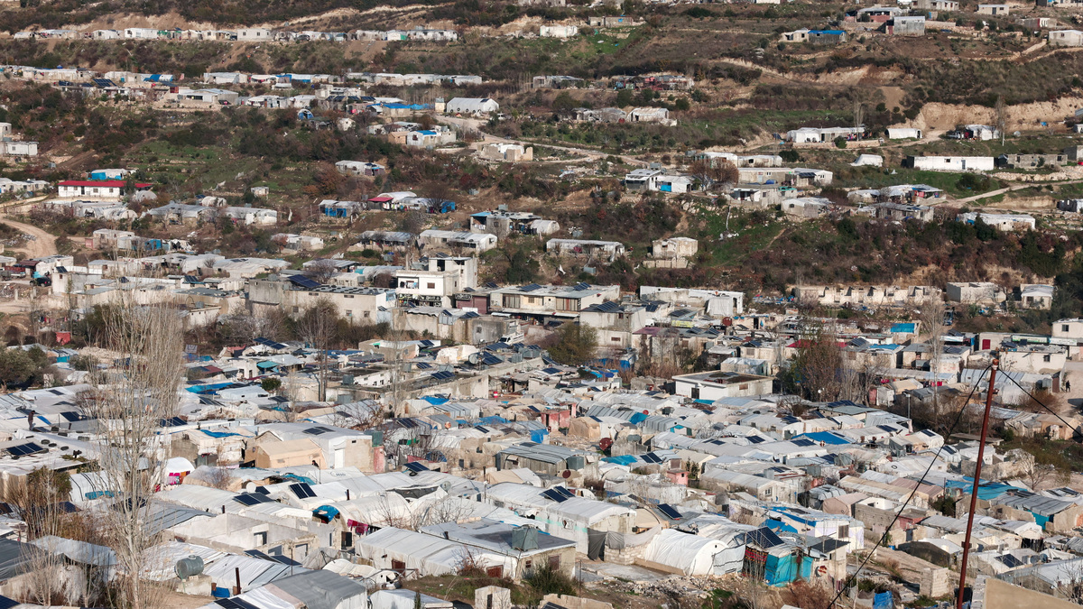 FILE PHOTO: A drone view shows refugee tents in the country side of Idlib, Syria, January 3, 2026. REUTERS/Mahmoud Hassano/File Photo