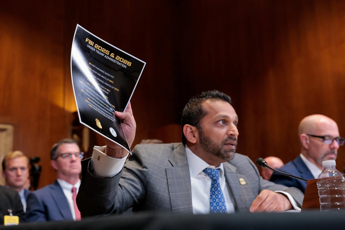 FBI Director Kash Patel testifies before a Senate Appropriations Commerce, Justice, Science, and Related Agencies Subcommittee hearing on U.S. President Donald Trump's FY2027 budget request for the Federal Bureau of Investigation (FBI), the Drug Enforcement Administration (DEA); the United States Marshals Service; and the Bureau of Alcohol, Tobacco, Firearms and Explosives (ATF), on Capitol Hill in Washington, D.C., U.S., May 12, 2026. REUTERS/Kylie Cooper