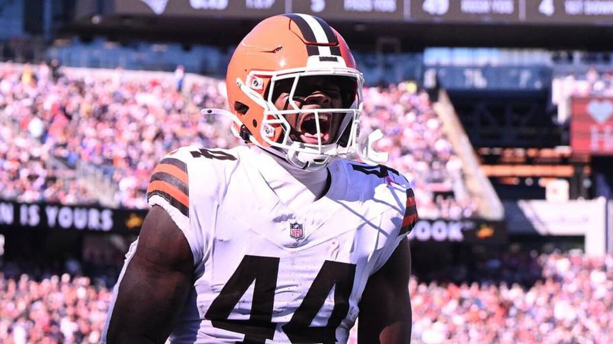 Cleveland Browns tight end Harold Fannin Jr. (44) scores a touchdown during the first quarter against the New England Patriots at Gillette Stadium. | Brian Fluharty-Imagn Images 