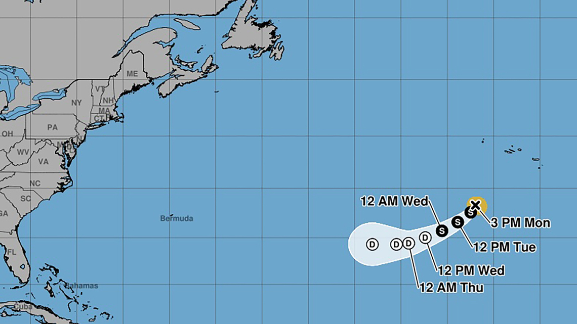 Tropical Storm Fay in distant Atlantic while NHC tracks new system