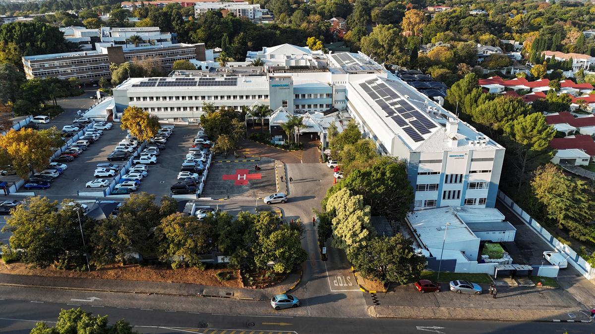 A drone view of a private health facility in Sandton, where a British national is being treated for hantavirus, in the Johannesburg Metropolitan Municipality, South Africa, May 4, 2026. REUTERS/Thando Hlophe
