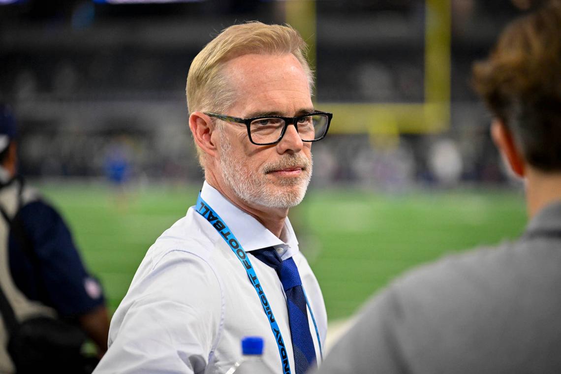  Nov 3, 2025; Arlington, Texas, USA; Monday Night Football commentator Joe Buck before the game between the Dallas Cowboys and the Arizona Cardinals at AT&T Stadium. Mandatory Credit: Jerome Miron-Imagn Images 