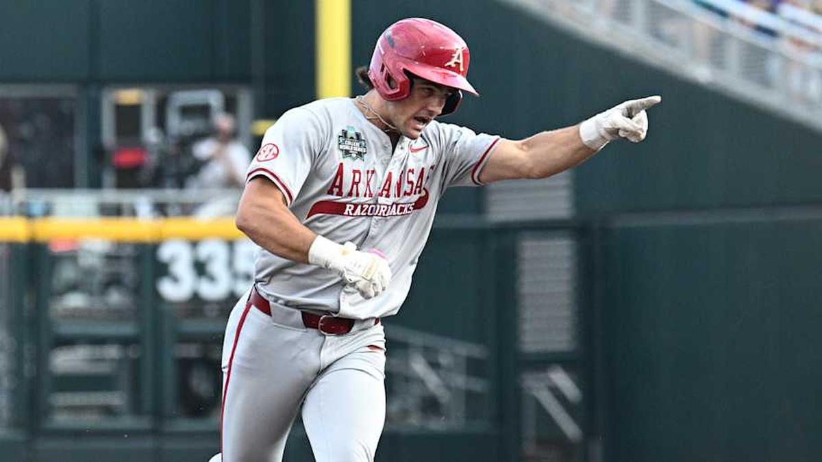  Arkansas catcher Ryder Helfrick is a plus defender with power. | Steven Branscombe-Imagn Images 