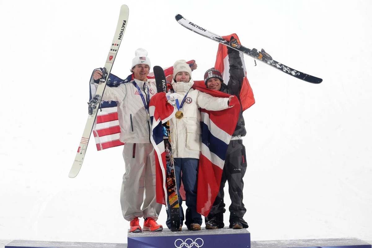  Men's Big Air podium from left to right: Mac Forehand (USA): Silver; Tormod Frostad (NOR): Gold; Matej Svancer (AUS): Bronze.