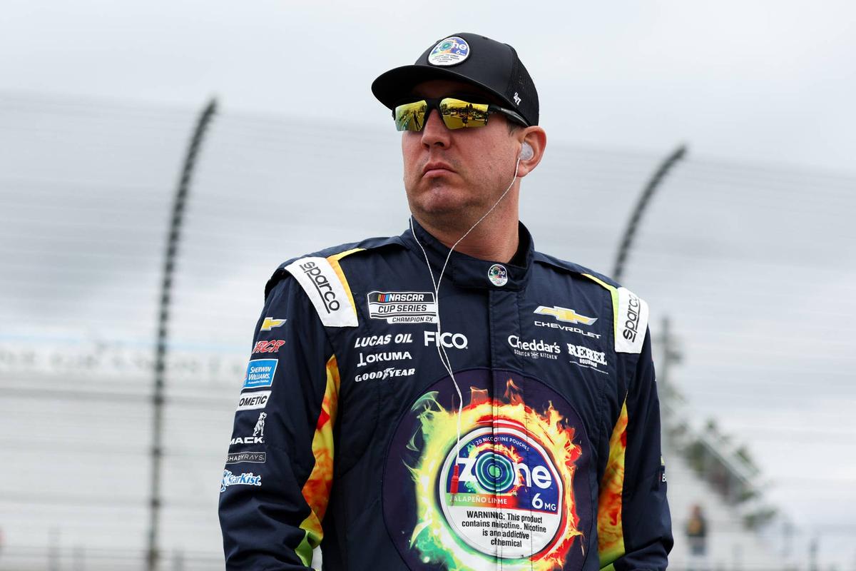  May 9, 2026; Watkins Glen, New York, USA; NASCAR Cup Series driver Kyle Busch looks on during practice and qualifying for the Go Bowling at The Glen at Watkins Glen International. Mandatory Credit: Matthew O'Haren-Imagn Images © Matthew O'Haren-Imagn Images.