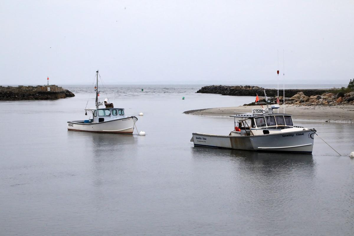Lobster boats sit on their mooring in Kennebunkport, Maine, U.S., May 13, 2026.  REUTERS/Lauren Owens Lambert