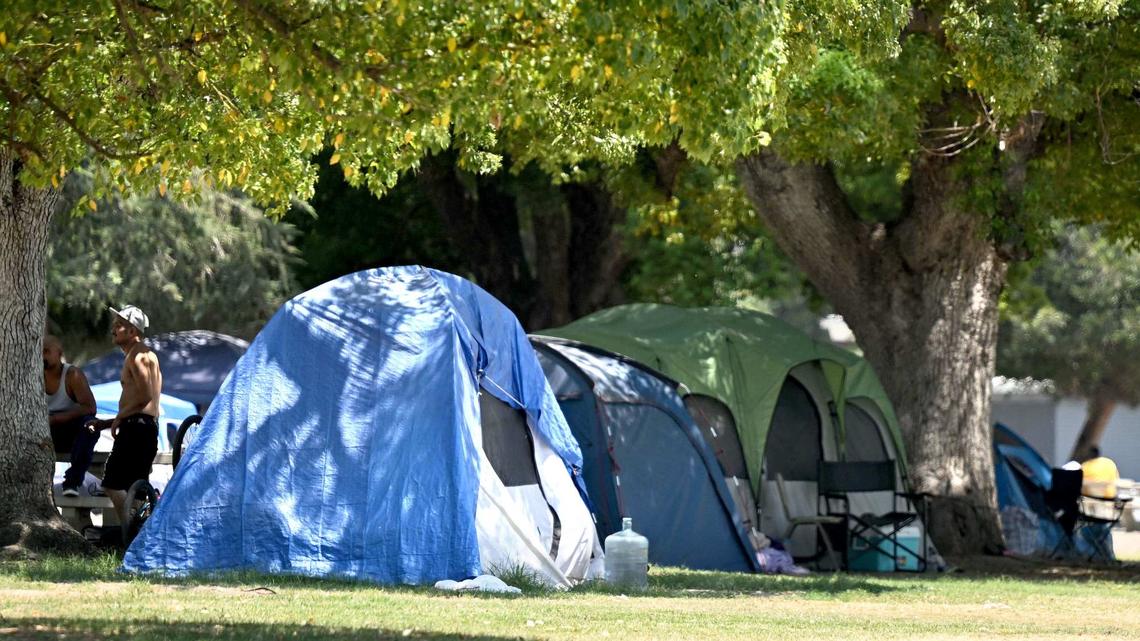 Tents sit next to each other as part of a homeless encampment in Perris Hill Park in San Bernardino on Thursday, July 25, 2024. (Photo by Will Lester, Inland Valley Daily Bulletin/SCNG)