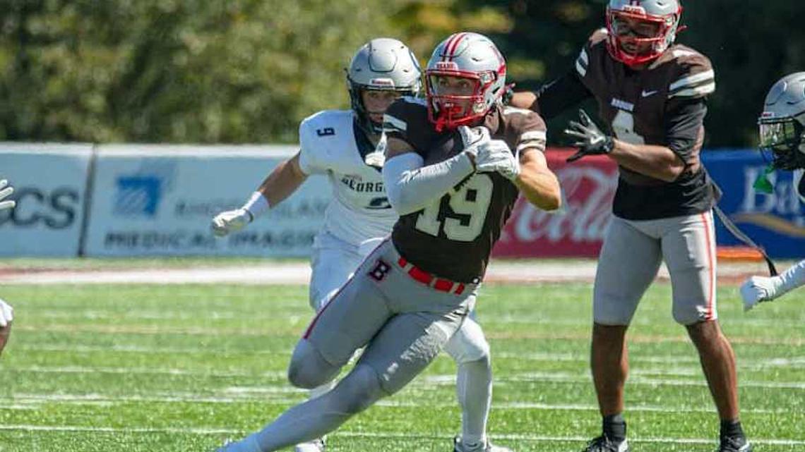  Brown wide receiver Ty Pezza carries the ball against Georgetown. | Contributed by Ty Pezza 