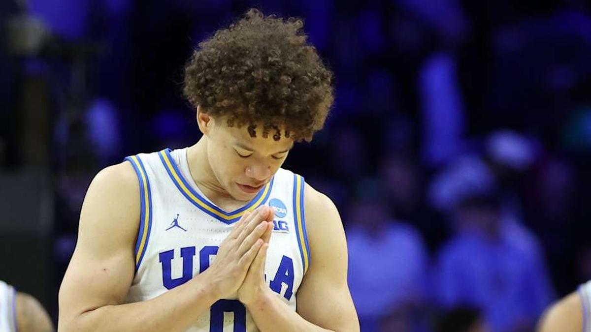  Mar 20, 2026; Philadelphia, PA, USA; UCLA Bruins guard Trent Perry (0) reacts after defeating the UCF Knights during a first round game of the men's 2026 NCAA Tournament at Xfinity Mobile Arena. Mandatory Credit: Bill Streicher-Imagn Images | Bill Streicher-Imagn Images 