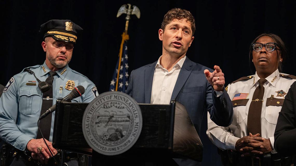 Minneapolis Mayor Jacob Frey, here responding to the killing of Renee Good by a federal agent Jan. 7, enjoys popularity nationally and across Minnesota, but remains a divisive figure in his own city. (Richard Tsong-Taatarii/The Minnesota Star Tribune/TNS)
