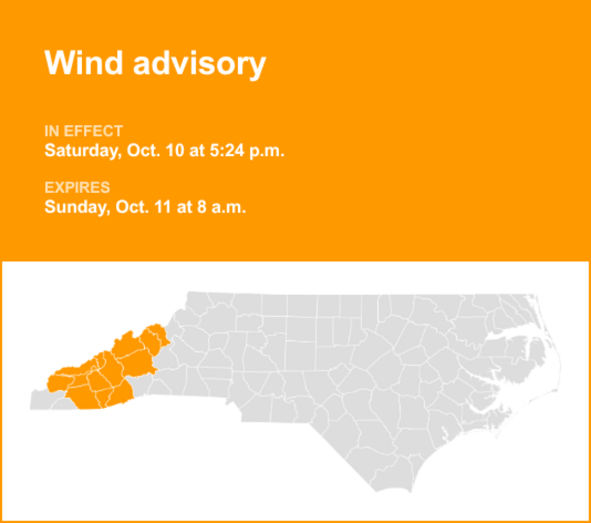 UPDATE: Wind advisory for Western North Carolina until Sunday morning ...