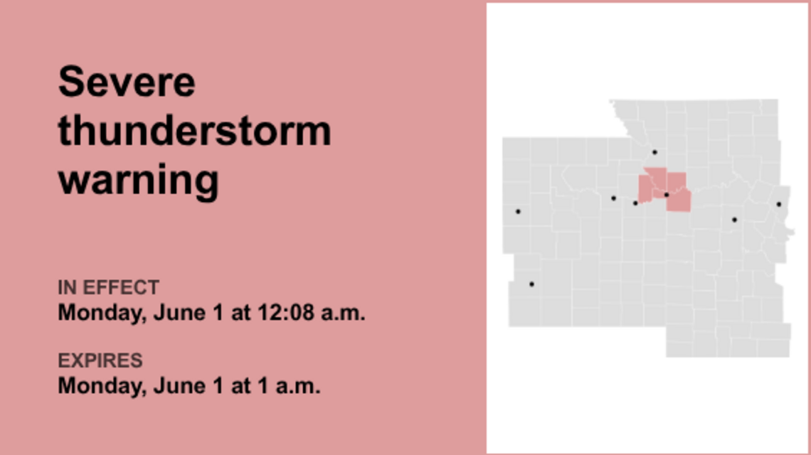 Update: Severe thunderstorm warning previously issued will expire at 3:15 a.m. 