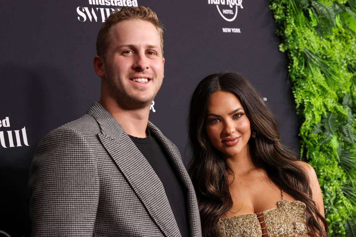  NEW YORK, NEW YORK - MAY 16: Jared Goff and Christen Harper attends the Sports Illustrated Swimsuit 2024 Issue Release and 60th Anniversary Celebration at Hard Rock Hotel New York on May 16, 2024 in New York City. (Photo by Mike Coppola/Getty Images for Sports Illustrated Swimsuit) 