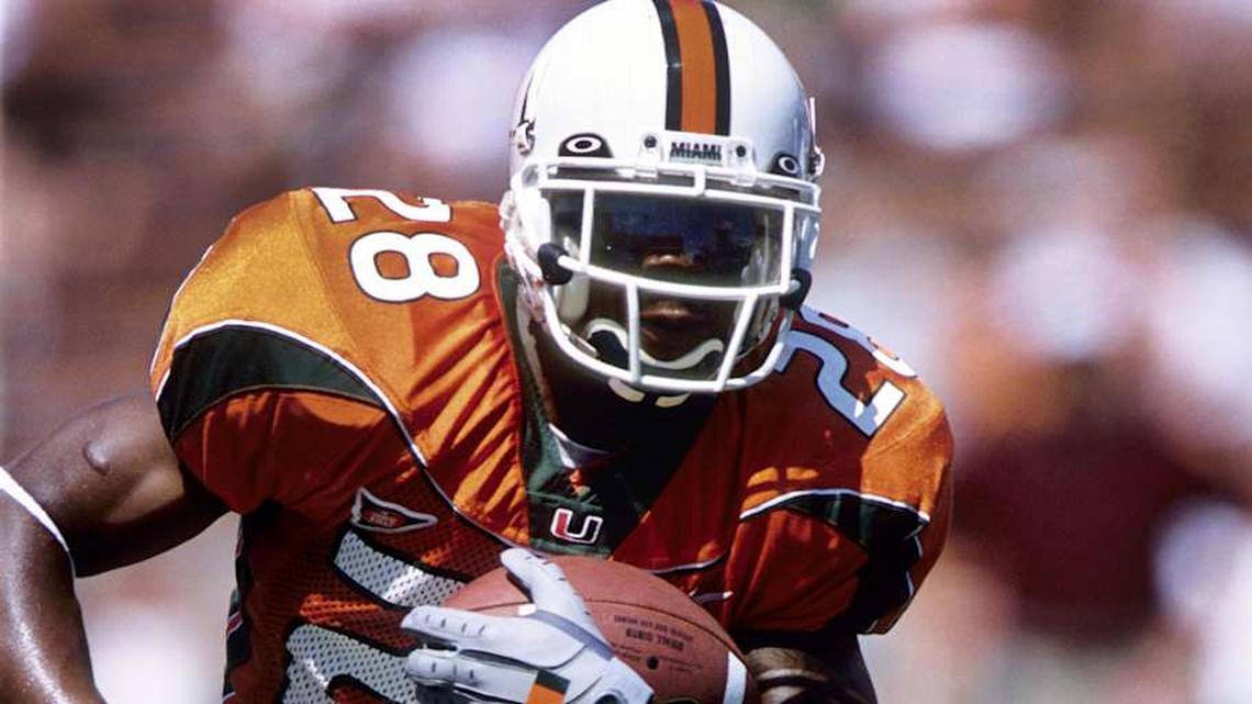  Unknown Date; Miami, FL, USA; FILE PHOTO; Miami Hurricanes running back Clinton Portis (28) in action at the Orange Bowl. Mandatory Credit: Imagn Images | Imagn Images 
