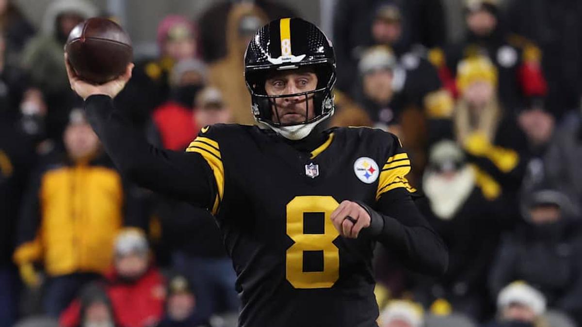  Dec 15, 2025; Pittsburgh, Pennsylvania, USA; Pittsburgh Steelers quarterback Aaron Rodgers (8) throws in the third quarter against the Miami Dolphins at Acrisure Stadium. Mandatory Credit: Charles LeClaire-Imagn Images | Charles LeClaire-Imagn Images 