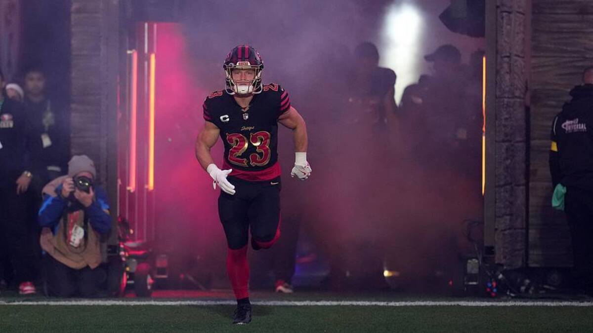  Jan 3, 2026; Santa Clara, California, USA;San Francisco 49ers running back Christian McCaffrey (23) takes the field before the game at Levi's Stadium. Mandatory Credit: Neville E. Guard-Imagn Images | Neville E. Guard-Imagn Images 