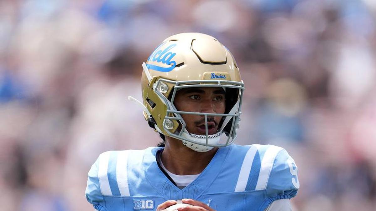  May 2, 2026; Pasadena, CA, USA; UCLA Bruins quarterback Nico Iamaleava (9) throws the ball during the spring game at Rose Bowl. Mandatory Credit: Kirby Lee-Imagn Images | Kirby Lee-Imagn Images 