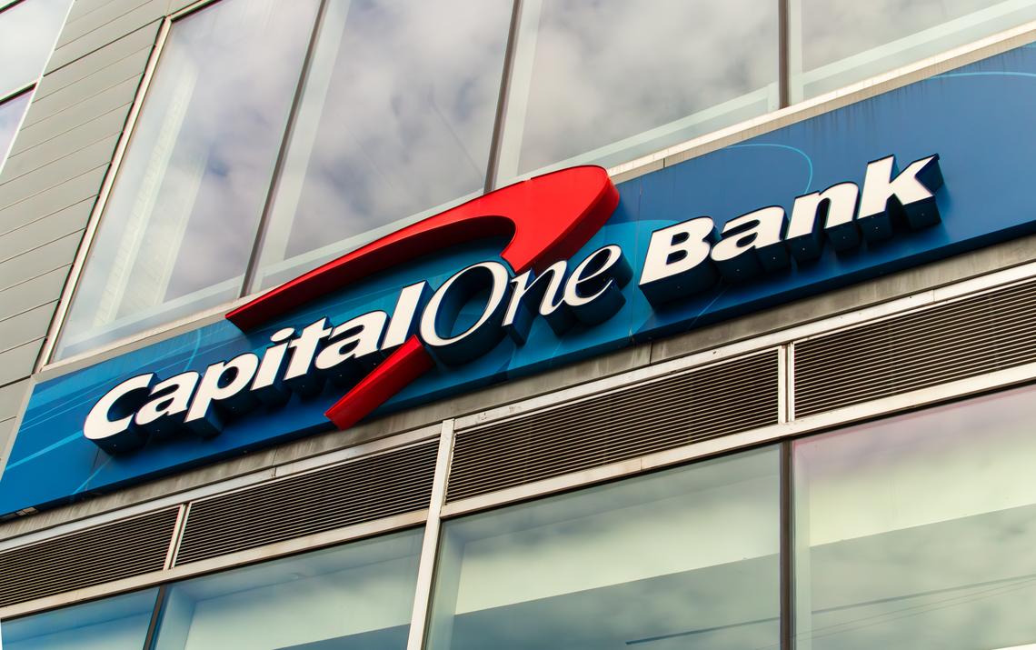  A Capital One sign is seen in the Harlem neighborhood in New York City. 