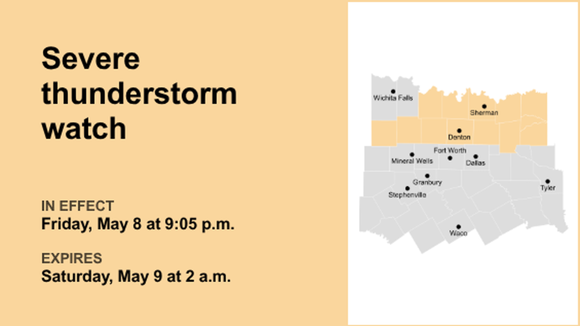UPDATE: North Texas placed under a severe thunderstorm watch until 2 a.m. Saturday 